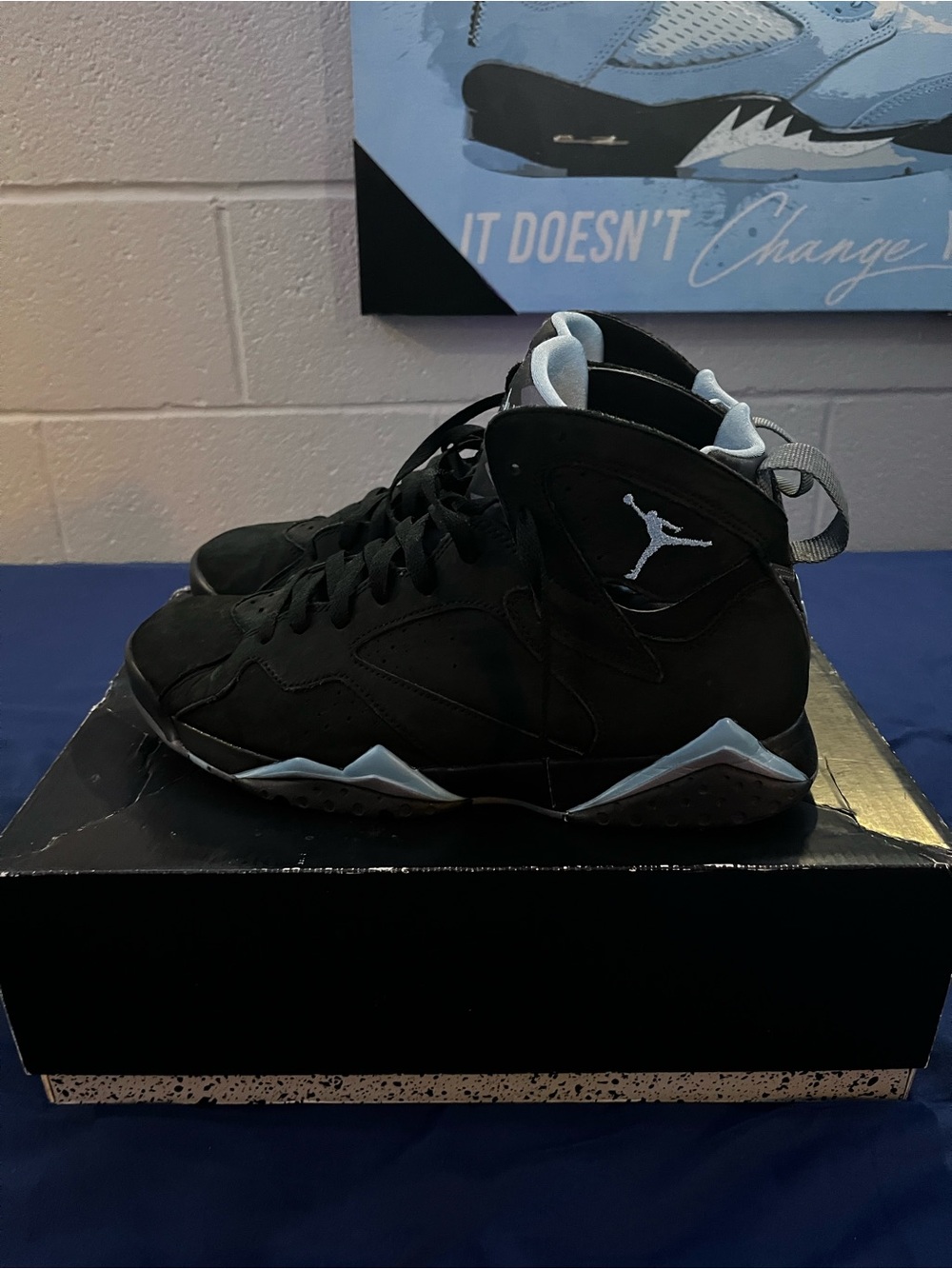 Jordan 7 Retro chambray 2023 Men's Black and Light Blue Basketball Shoes